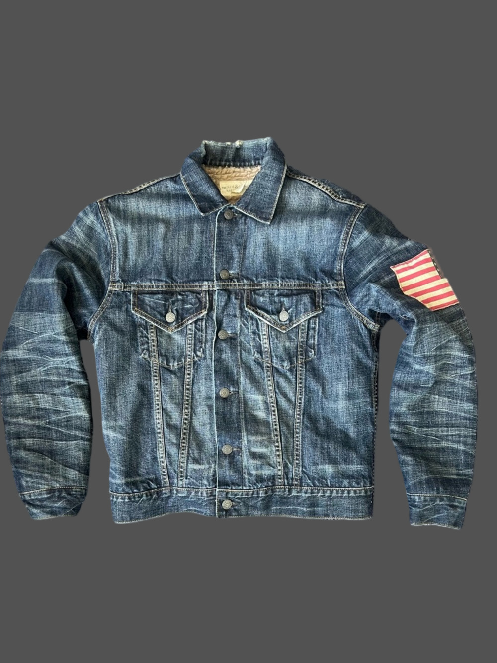 Ralph Lauren Denim & Supply Vintage Blue Denim Jacket with American Flag Patch